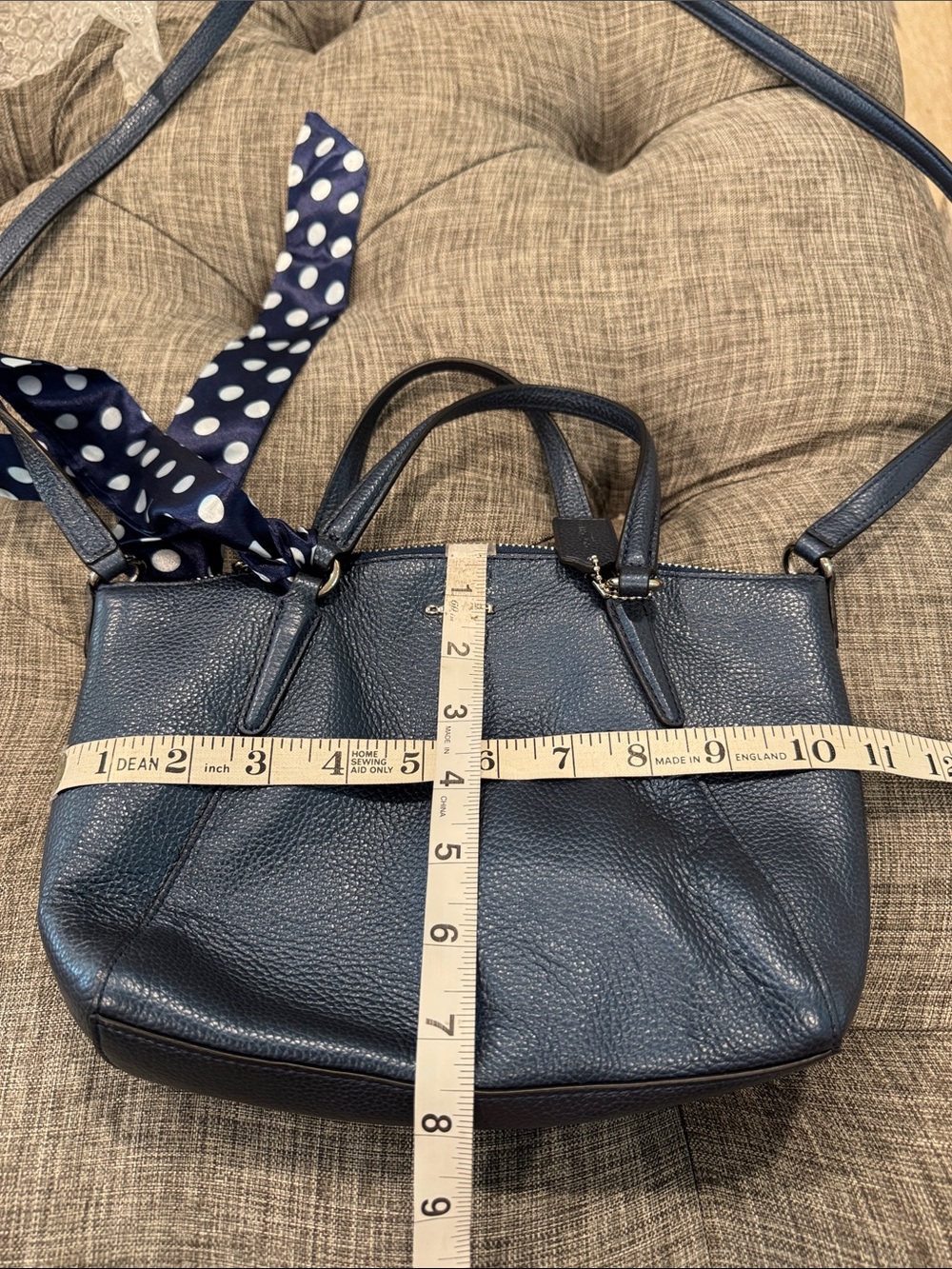 COACH Bag Mini Kelsey Pebbled Leather Metallic Navy Tote Crossbody - Picture 17 of 17